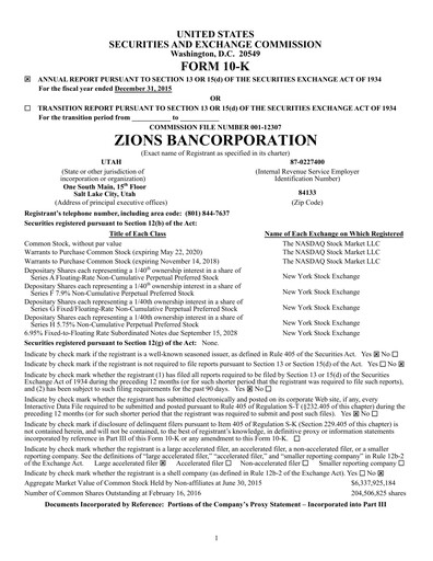 Thumbnail Zions Bancorporation
 Financial Report 2015