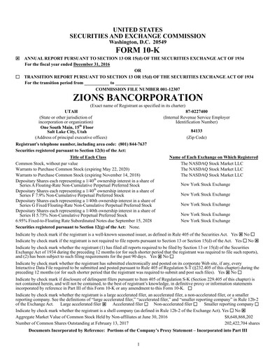 Thumbnail Zions Bancorporation
 Financial Report 2016