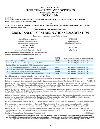 Thumbnail Zions Bancorporation
 Financial Report 2019