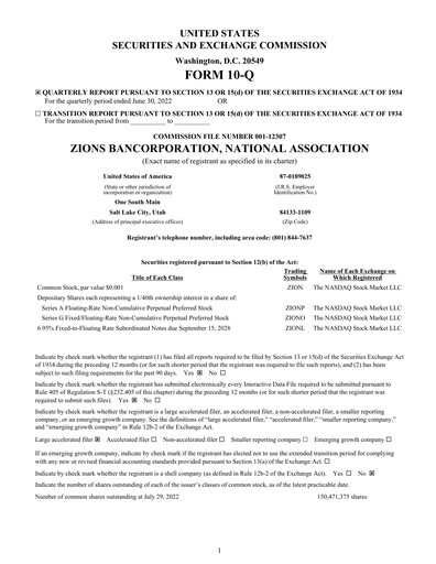 Thumbnail Zions Bancorporation
 Quarterly Report 2022-q2