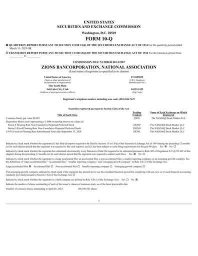 Thumbnail Zions Bancorporation
 Quarterly Report 2023-q1