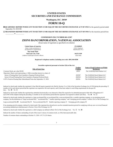 Thumbnail Zions Bancorporation
 Quarterly Report 2024-q3