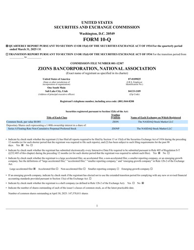Thumbnail Zions Bancorporation
 Quarterly Report 2025-q1