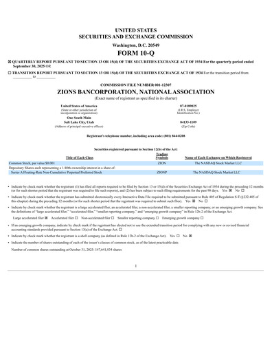 Thumbnail Zions Bancorporation
 Quarterly Report 2025-q3
