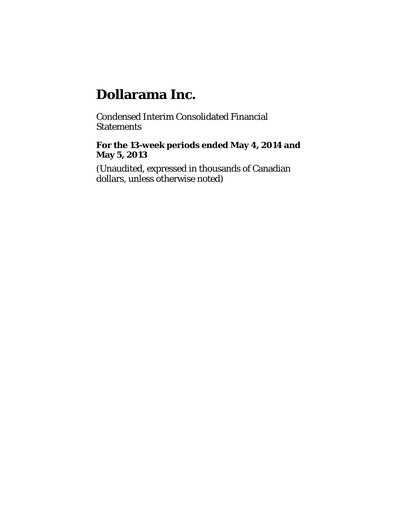 Vorschaubild Dollarama Finanzmitteilung 2014-q1