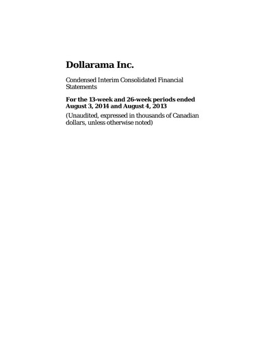 Vorschaubild Dollarama Finanzmitteilung 2014-q2