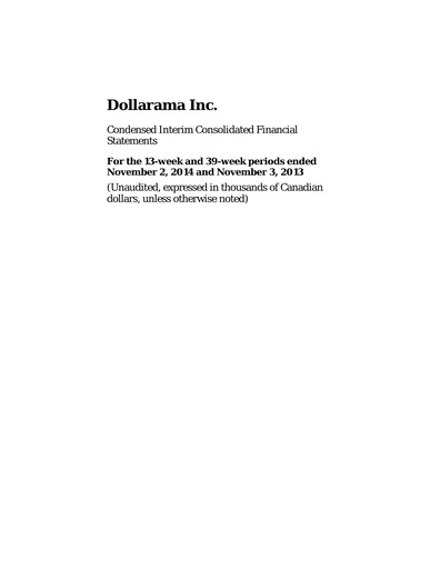 Vorschaubild Dollarama Finanzmitteilung 2014-q3