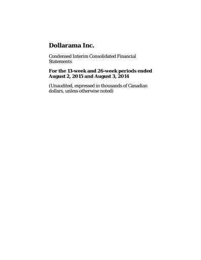 Vorschaubild Dollarama Finanzmitteilung 2015-q2