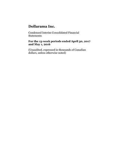 Vorschaubild Dollarama Finanzmitteilung 2017-q1