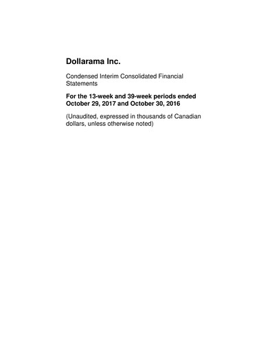 Vorschaubild Dollarama Finanzmitteilung 2017-q3