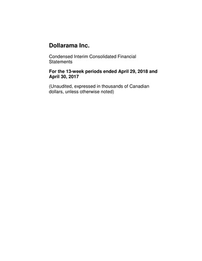 Vorschaubild Dollarama Finanzmitteilung 2018-q1