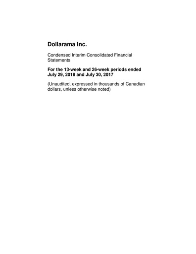 Vorschaubild Dollarama Finanzmitteilung 2018-q2