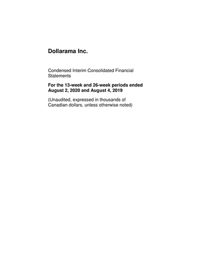 Vorschaubild Dollarama Finanzmitteilung 2020-q2