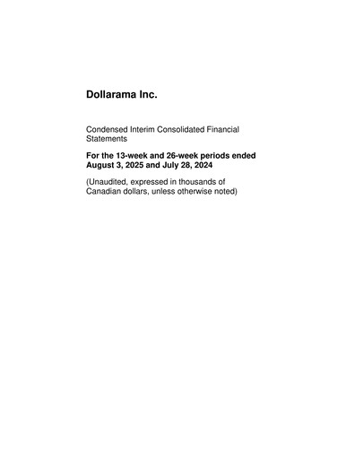 Vorschaubild Dollarama Finanzmitteilung 2025-q2