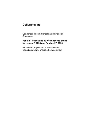 Vorschaubild Dollarama Finanzmitteilung 2025-q3