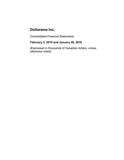 Thumbnail Dollarama Financial Statement fy2019