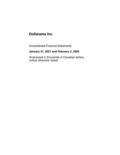 Thumbnail Dollarama Financial Statement fy2021