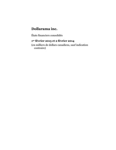 Thumbnail Dollarama Financial Statement fy2015