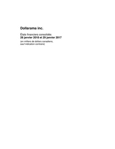 Thumbnail Dollarama Financial Statement fy2018