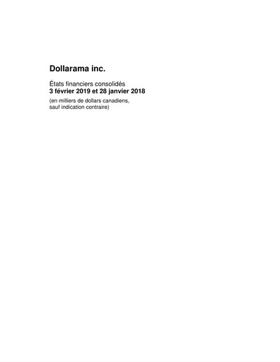 Thumbnail Dollarama Financial Statement fy2019
