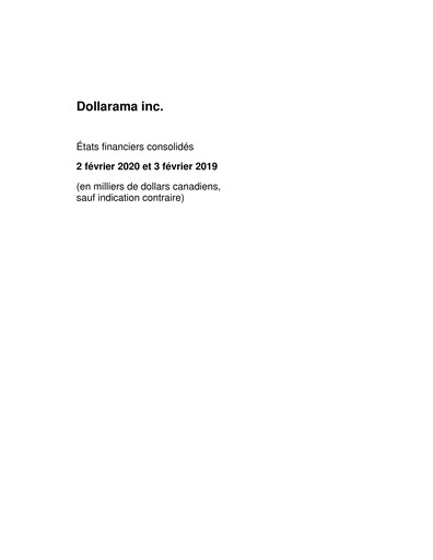Thumbnail Dollarama Financial Statement fy2020