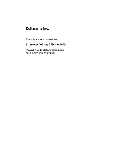 Thumbnail Dollarama Financial Statement fy2021