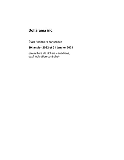Thumbnail Dollarama Financial Statement fy2022