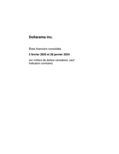 Thumbnail Dollarama Financial Statement fy2025