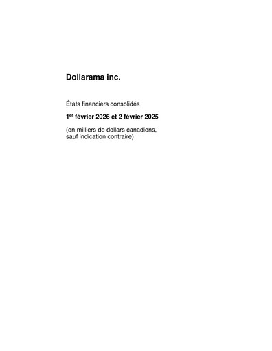 Thumbnail Dollarama Financial Statement fy2026