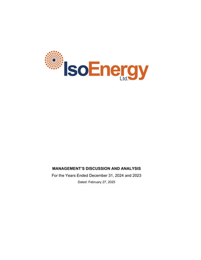 Thumbnail IsoEnergy Financial Report 2024