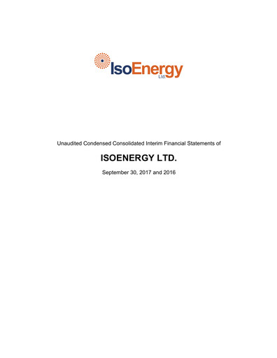 Thumbnail IsoEnergy Financial Statement 2017-9m