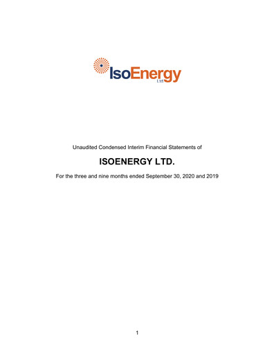 Thumbnail IsoEnergy Financial Statement 2020-9m