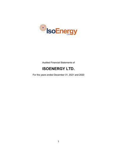 Thumbnail IsoEnergy Financial Statement 2021