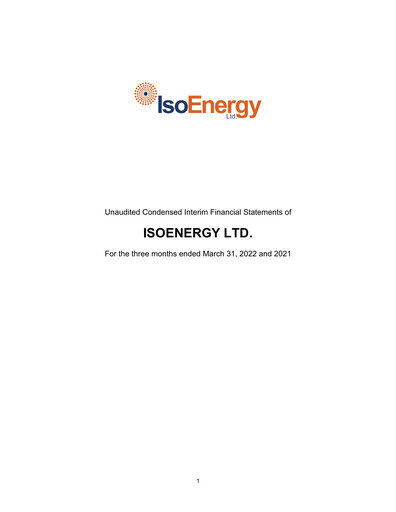 Thumbnail IsoEnergy Financial Statement 2022-q1