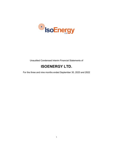 Thumbnail IsoEnergy Financial Statement 2023-9m