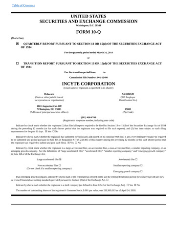 Thumbnail Incyte Quarterly Report 2018-q1