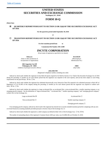 Thumbnail Incyte Quarterly Report 2018-q3