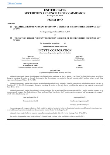Thumbnail Incyte Quarterly Report 2019-q1