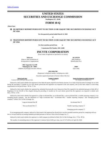 Thumbnail Incyte Quarterly Report 2020-q1