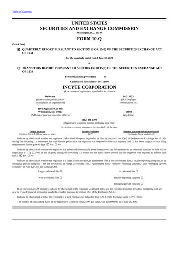 Thumbnail Incyte Quarterly Report 2020-q2