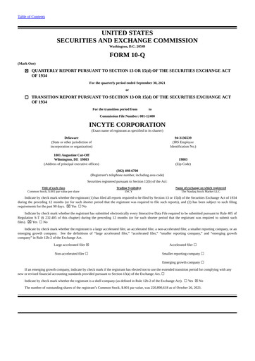 Thumbnail Incyte Quarterly Report 2021-q3