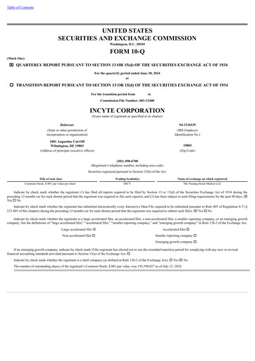 Thumbnail Incyte Quarterly Report 2024-q2