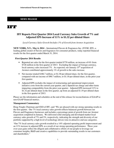 Thumbnail International Flavors & Fragrances
 Quarterly Report 2014-q1