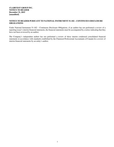 Vorschaubild Clairvest Group Finanzmitteilung 2016-q3