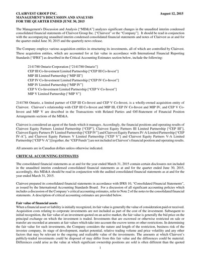 Thumbnail Clairvest Group Quarterly Report 2016-q1