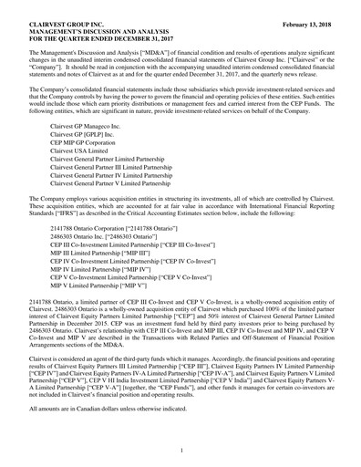 Thumbnail Clairvest Group Quarterly Report 2018-q3