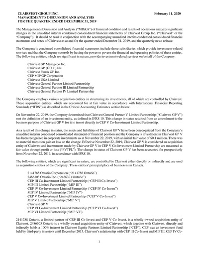 Thumbnail Clairvest Group Quarterly Report 2020-q3
