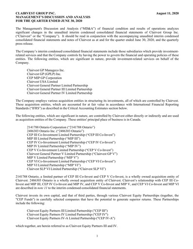 Thumbnail Clairvest Group Quarterly Report 2021-q1