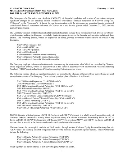 Thumbnail Clairvest Group Quarterly Report 2021-q3