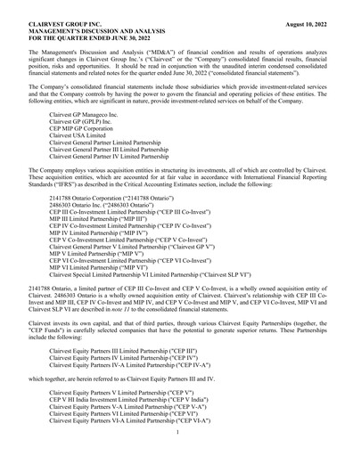 Thumbnail Clairvest Group Quarterly Report 2023-q1